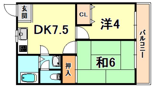 明泉寺ハイツ(2DK/2階)の間取り写真