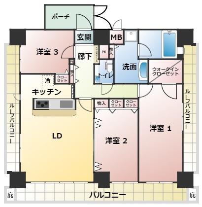 リーガル南船場(3LDK/13階)の間取り写真