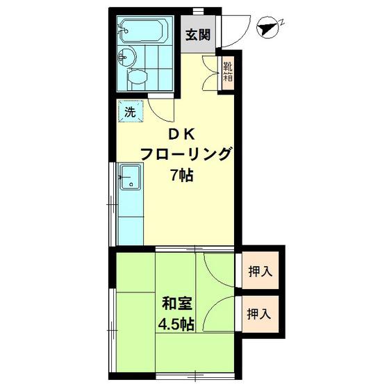 北河荘(1DK/1階)の間取り写真