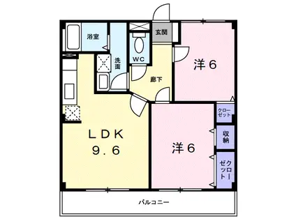 レジダンス・アンソレイエ(2DK/2階)の間取り写真