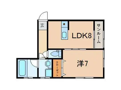 リッチオーク拾弐番館(1LDK/2階)の間取り写真