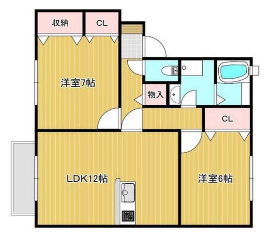 プレイヤード北長瀬B棟(2LDK/2階)の間取り写真