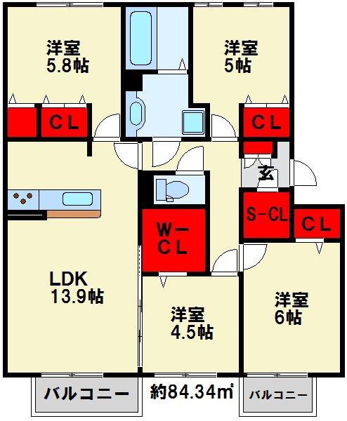 ドリームテュア クレールシャト ドリーム(4LDK/3階)の間取り写真