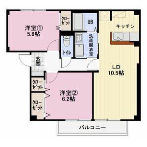 ヴォワール三和 A棟(2LDK/1階)の間取り写真