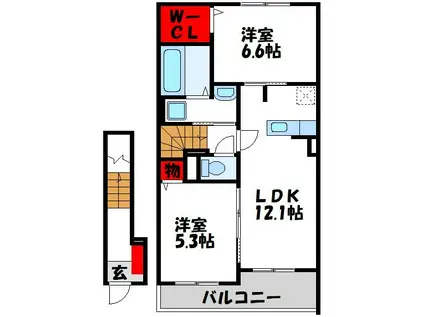 リーヴァ眞 B(2LDK/2階)の間取り写真
