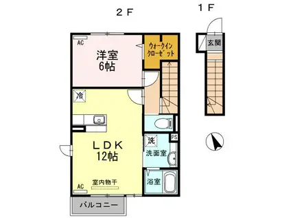 オプティマムハウス A棟(1LDK/2階)の間取り写真