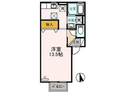 スワンレイクB(ワンルーム/1階)の間取り写真