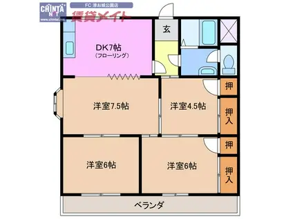 ガーデンヒルズ1号館(4DK/1階)の間取り写真