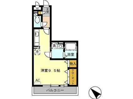 パークハイム B棟(ワンルーム/2階)の間取り写真