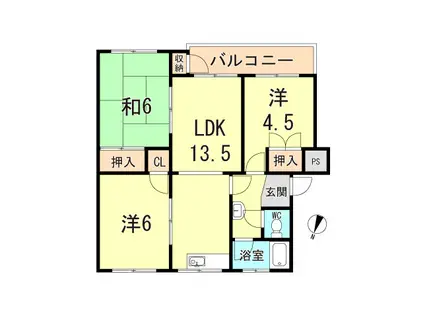 神陵台東46号棟(4DK/4階)の間取り写真
