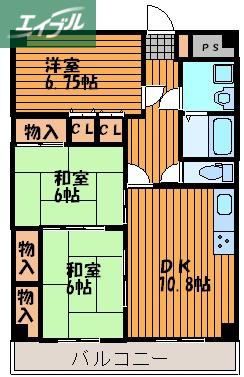 桃の里マンション(3LDK/7階)の間取り写真