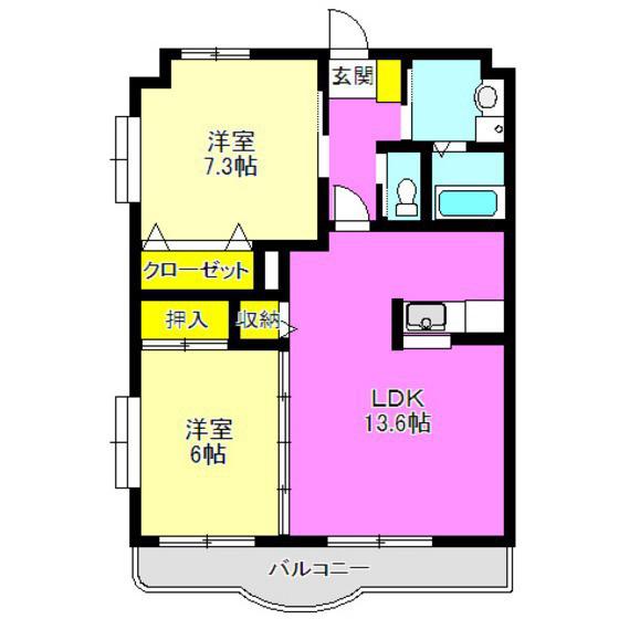 メゾンキンレイII(2LDK/6階)の間取り写真