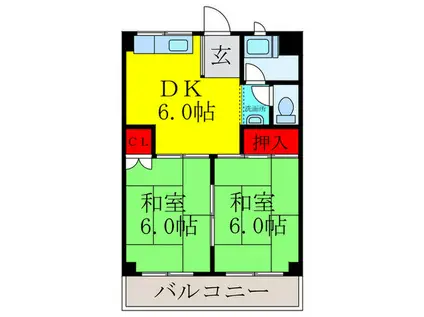 コーポ岸部(2DK/4階)の間取り写真