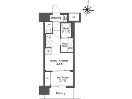 コンフォリア・リヴ新大阪西宮原ソルテラス(1DK/4階)の間取り写真