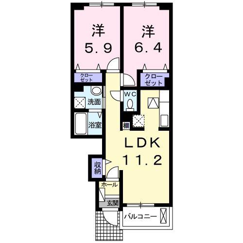 リシュ ボワ(2LDK/1階)の間取り写真
