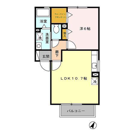 エテルナ須屋B棟(1LDK/2階)の間取り写真