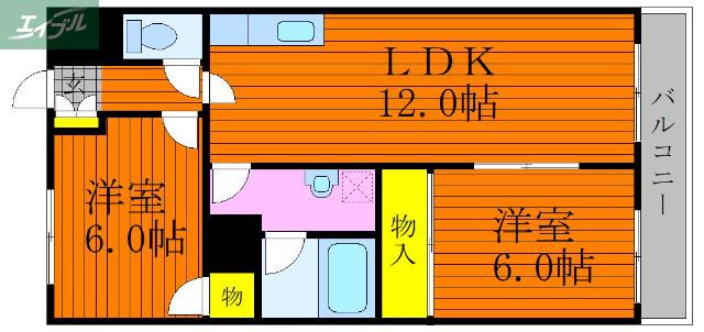 グランデュール東古松(2LDK/4階)の間取り写真