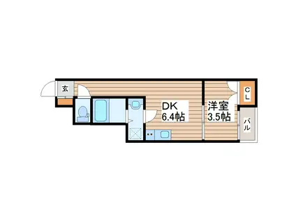 プラウディア仙台清水沼B棟(1DK/1階)の間取り写真