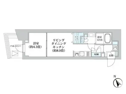 ライオンズフォーシア五反田(1LDK/12階)の間取り写真