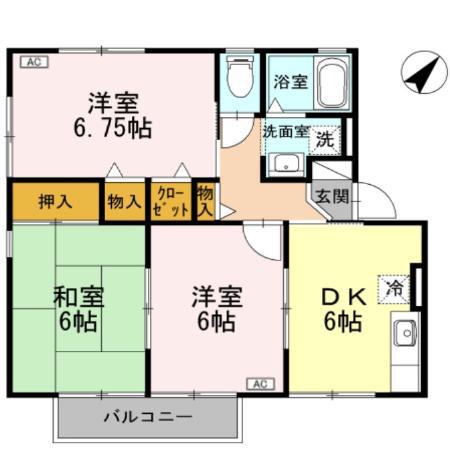 ハイカムールあすか B(3DK/2階)の間取り写真