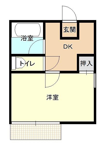 ソレイユB(1K/1階)の間取り写真