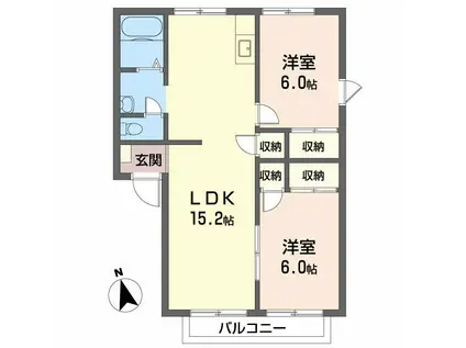ヴィラ楠本 B棟(2LDK/1階)の間取り写真