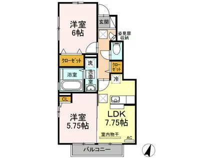 グレース天花(2DK/1階)の間取り写真