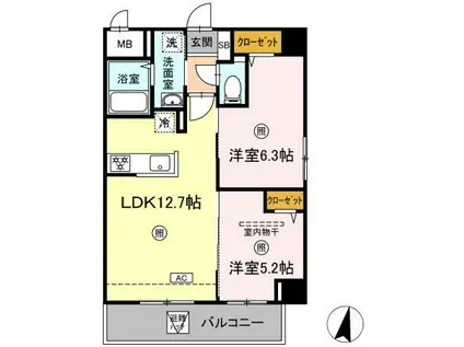 メゾン・ド・ウミライ 松江駅前(2LDK/9階)の間取り写真