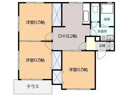 ライフコア萩C(3DK/1階)の間取り写真