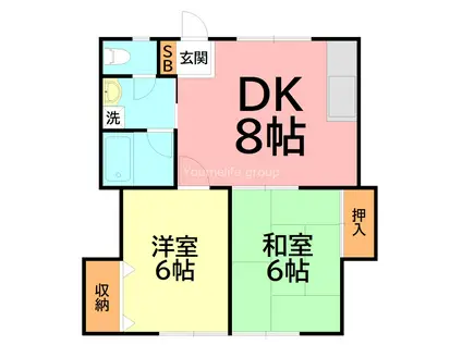 ローズガーデンB(2DK/2階)の間取り写真