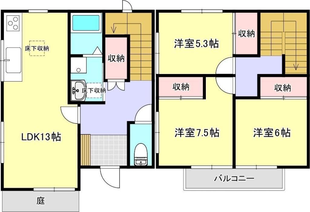 ハイツヤヒチ(3LDK/1階)の間取り写真