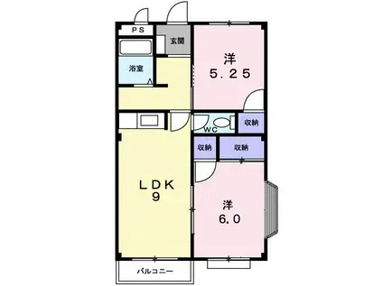 エルディム西町東(2LDK/2階)の間取り写真
