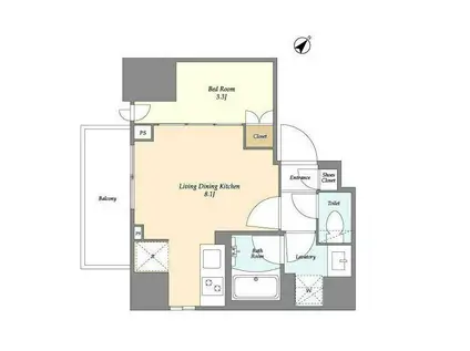 グランカーサ横濱石川町(1LDK/3階)の間取り写真