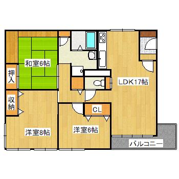 西宝仁川マンション(3LDK/2階)の間取り写真
