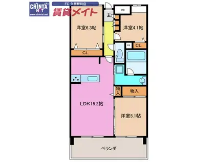 JMU久居社宅F棟(3LDK/3階)の間取り写真