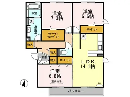 エクシード(3LDK/1階)の間取り写真