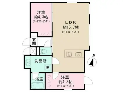 カーサピアッツァ目黒大岡山(2LDK/2階)の間取り写真