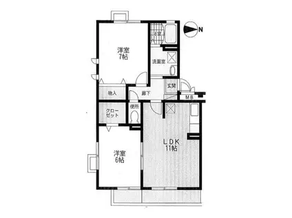 エーエムハートII(2LDK/2階)の間取り写真
