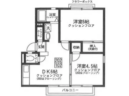 ヤヨイユー(2DK/2階)の間取り写真