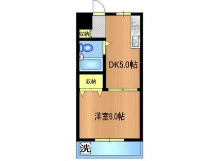 ヒエダビル(1DK/2階)の間取り写真