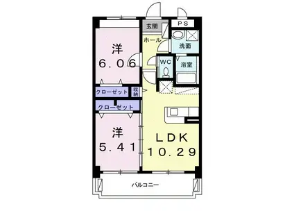 シーサーレジデンスリョウ(2LDK/2階)の間取り写真