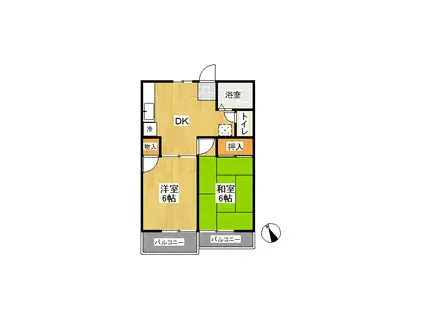 コーポジュネスA棟(2DK/1階)の間取り写真