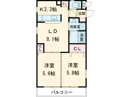 ロイヤルメゾン六甲V(2LDK/3階)の間取り写真