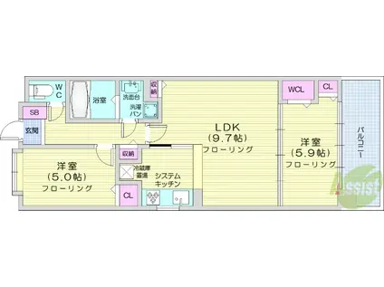 住友土樋シティハウス(2LDK/3階)の間取り写真