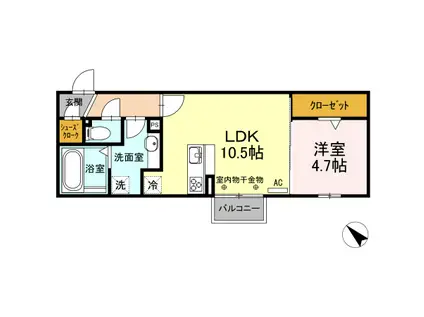 ルミエール B(1LDK/2階)の間取り写真