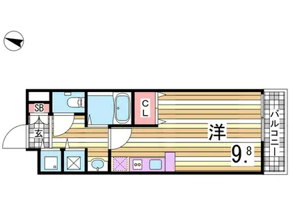 カスタリア三宮(1K/10階)の間取り写真
