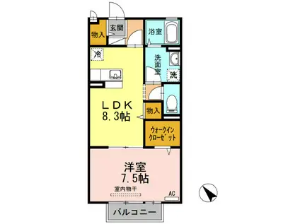 サニーガーデンA棟(1LDK/1階)の間取り写真