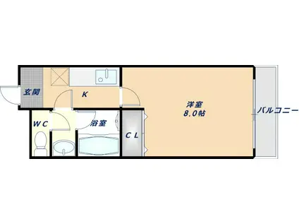 ドエル弥刀(1K/2階)の間取り写真