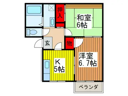パ-クハウス三和1(2K/2階)の間取り写真