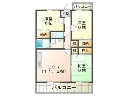 ベルメゾン長嶺(3LDK/3階)の間取り写真